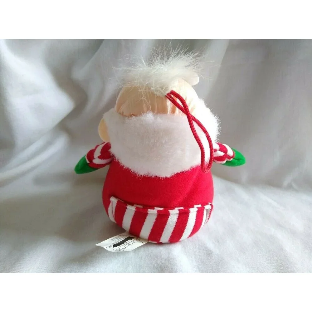 Vintage Stuffins Santa in Slippers Pajamas 1994 Plush Ornament Striped Christmas